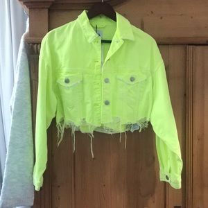 Zara Neon Cropped Denim Jacket
